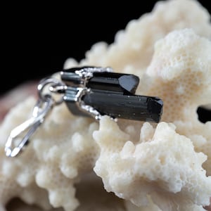 Raw Black Tourmaline Pendant Necklace: Copper & Rhodium Finish