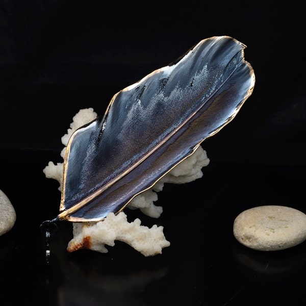 Wiccan Jewelry: real natural feather electroformed with pure ruthenium finishing