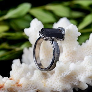 Black tourmaline ring: Witch Stone Jewelry with raw crystal | Small size