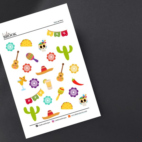 Cinco de Mayo Sticker Sheet, Fiesta Stickers, Mexican Heritage Sticker Sheet