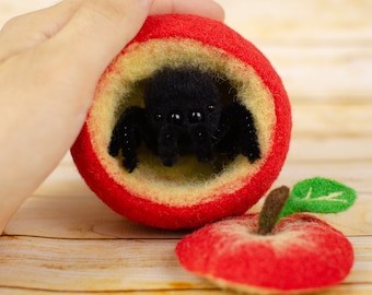 Needle Felted Jumping Spider Toy, Wool Collectible