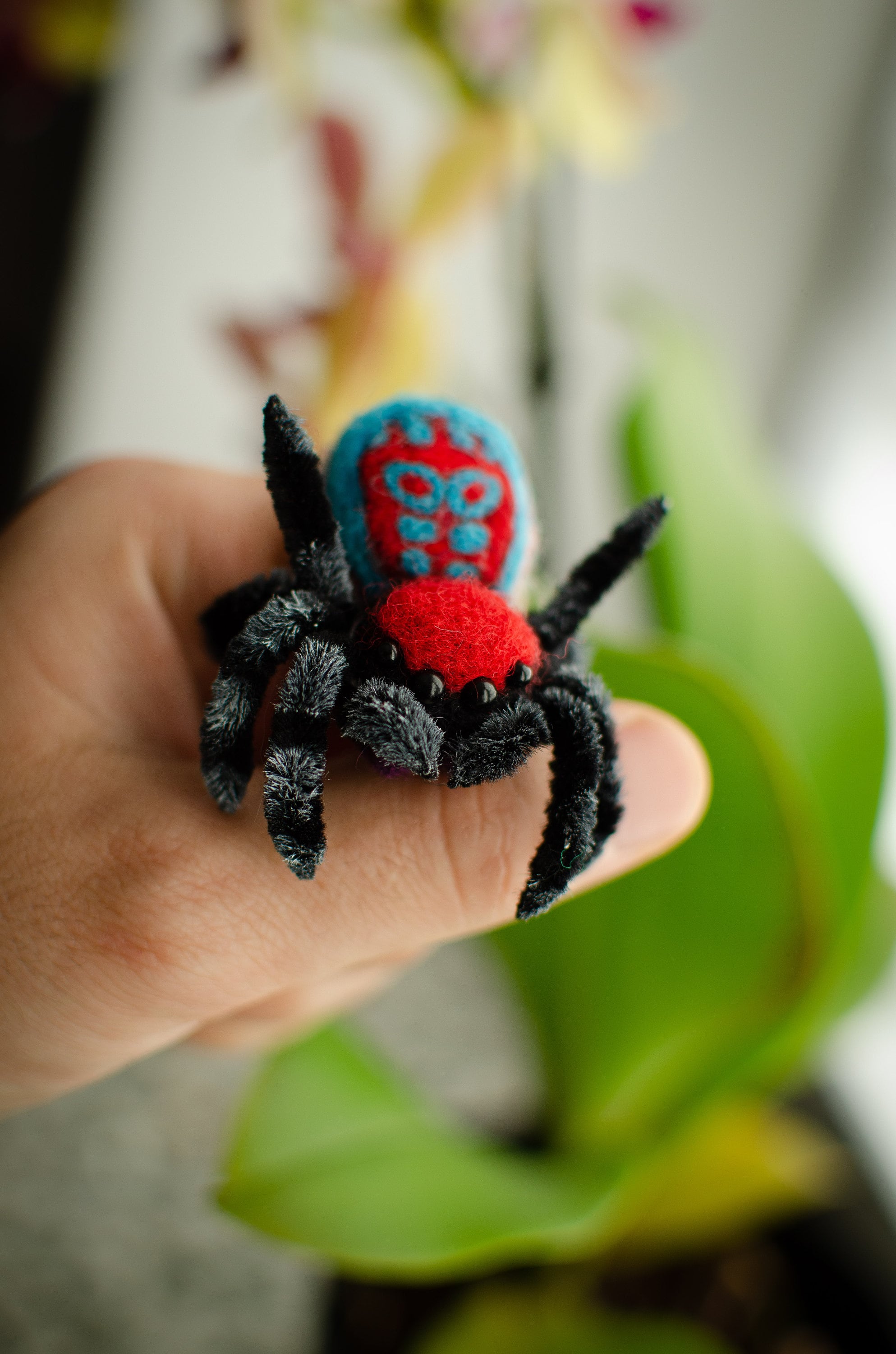 Needle Felted Peacock Spider Toy, Poseable Arachnid Sculpture 