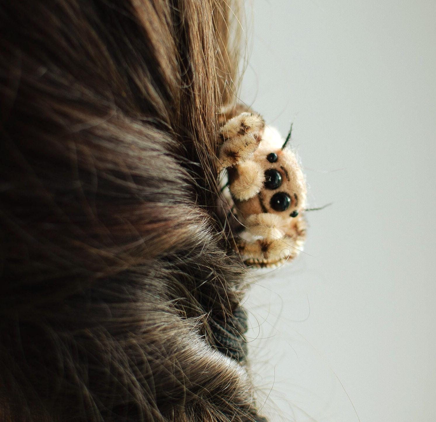 Needle Felted Jumping Spider Hair Clip, Poseable Wool Arachnid 