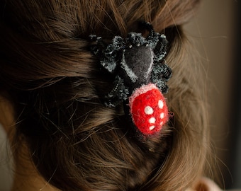 Needle Felted Jumping Spider Hair Clip, Poseable Arachnid Toy