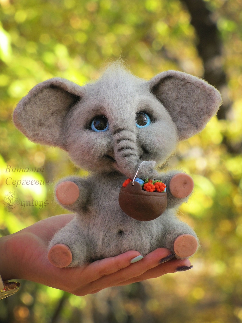 Elephant toy handmade needle felting needle felted animal home | Etsy