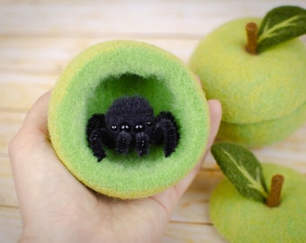 Needle Felted Spider: Handmade Wool Kawaii Decor