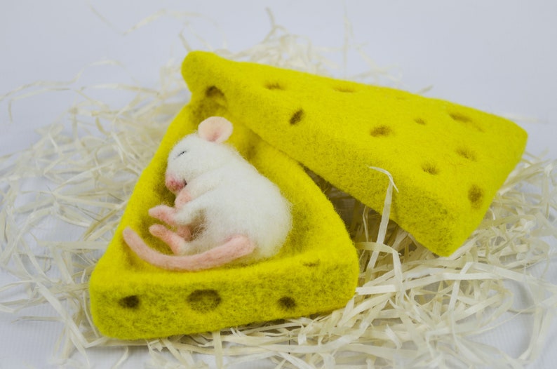 Baby white mouse sleeping in the cheese Cute toy Art Etsy