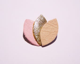 Brooch leather pink and gold