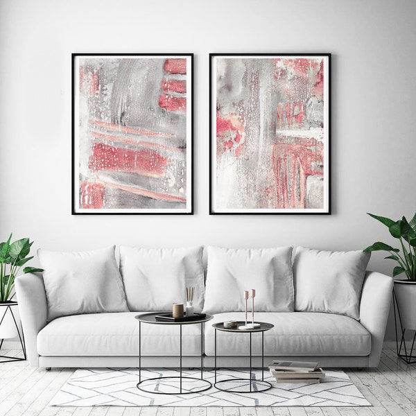 Set of 2 Prints, Abstract Art Print Set, 2 Abstract Prints, digital download art, Printable Abstract, instant download, Blush Pink A2 Prints