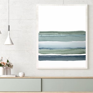 Impresión de acuarela abstracta - Arte mural minimalista imprimible en verde y azul - Póster descargable moderno inspirado en la naturaleza