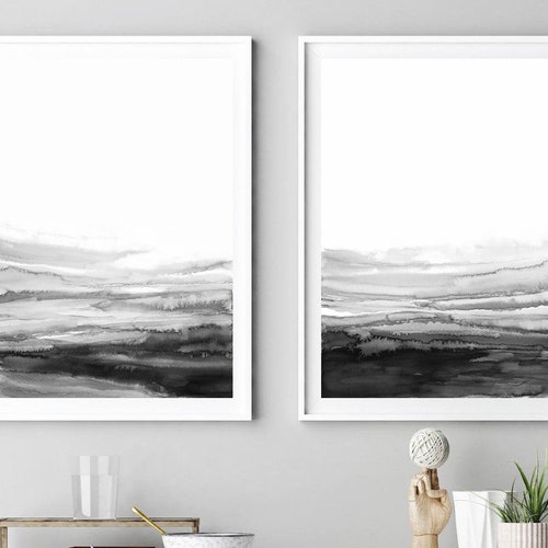 Black and White Wall Art Minimalist Set of 2 Prints Pair of Etsy