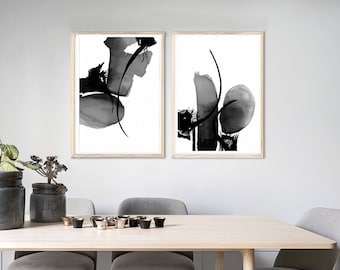 Black and White Abstract Art Prints: Minimalist Geometric Set (Digital Download)