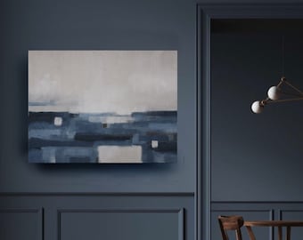 Minimalist Abstract Painting,Beige Navy blue , Painting On Canvas, Modern oil  Painting, Abstract Art , Modern Living Room, blue taupe beige