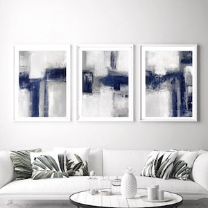 Abstract Painting Print Set of 3, Minimalist Abstract Wall Art Set of 3 Prints, Muted Colors Art, Grey Abstract Wall Art Prints Set image 1