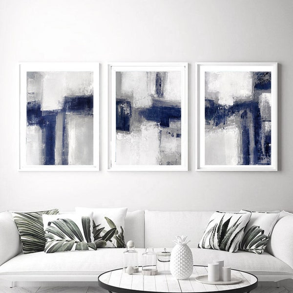 Abstract Painting Print Set of 3, Minimalist Abstract Wall Art Set of 3 Prints, Muted Colors Art, Grey Abstract Wall Art Prints Set