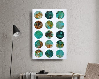 Minimalist Abstract Painting, circles turquoise yellow Painting On Canvas, Modern oil  Painting Abstract Art , Modern Living Room art