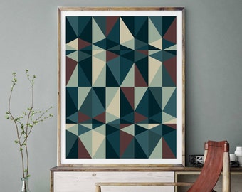 Geometric Poster, Abstract Print, Scandinavian Print, Blush Wall Art, Modern Print, 18x24in, A1 Print, blue brown  Art, Print Avenue