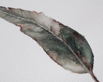 Exclusive original watercolor painting. Botanical watercolor leaf, A4 original botanical paint, Minimalist Boho Home Decor, Green leaf