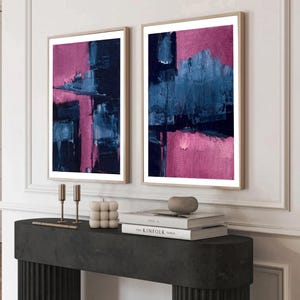 Abstract Art Print Set: Coastal Navy & Fuchsia (Digital Download)