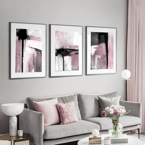 Abstract Art Prints Set: Black, White, Grey & Pink (Digital Download)