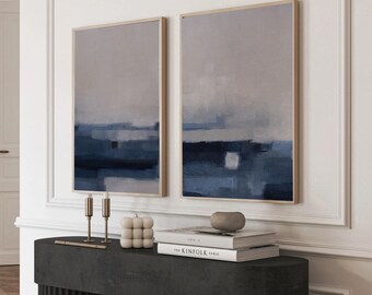 Ensemble d'impressions d'art paysage abstrait : diptyque beige et bleu (téléchargement numérique)
