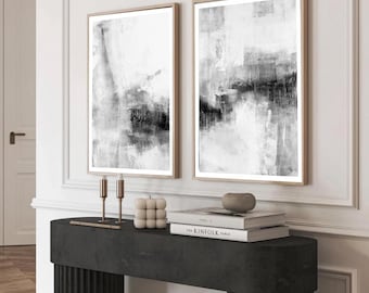 Abstract Art Prints Set: Black, White, Grey - Minimalist Decor (Digital Download)