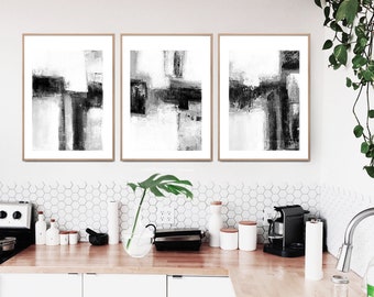 Black and White Abstract Art Prints: Minimalist Set of 3 (Digital Download)