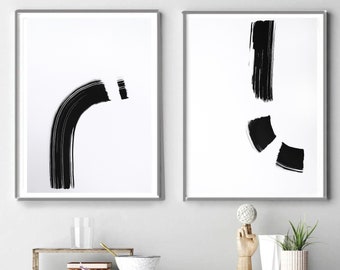 Original painting ink on paper, contemporary art, rustic home decor, wall art abstract, black white ink set of 2, minimalist diptych