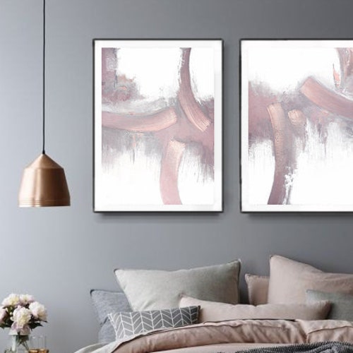 Abstract Art Set of 3 Prints Black & White and Pink Wall Art Etsy