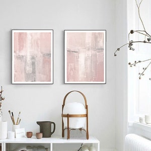 Japandi Abstract Art Print Set: Pink & Gray Scandinavian Decor (Digital Download)