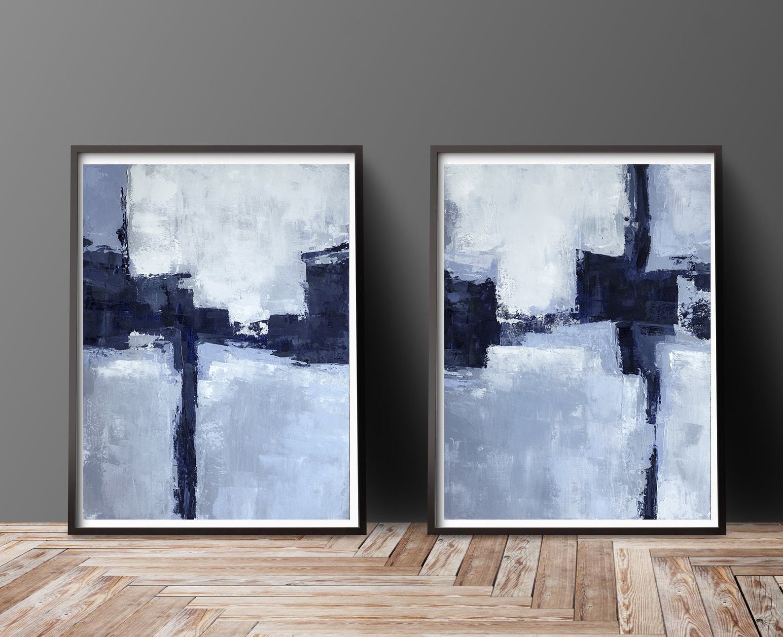 Blue Abstract Art Printable Art Set of 2 Prints Modern Art | Etsy