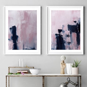 Estratto scandinavo, arte stampabile, poster artistico, astratto moderno, arredamento industriale, set di 2 rosa e blu navy, stampa di grandi dimensioni rosa blu immagine 3