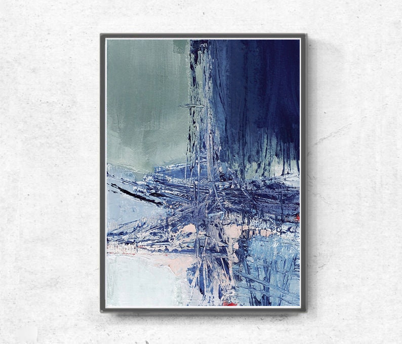 Set of 2 printable painting, instant download blue abstract painting, printable abstract painting print set, wall art set, blue mint pink image 6