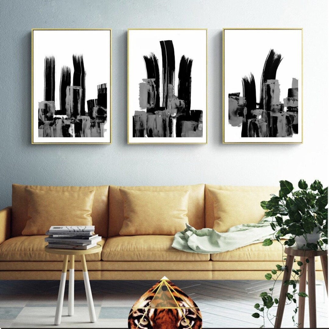 Black and White Abstract Art, Modern Art Prints, Set of 3 Large ...
