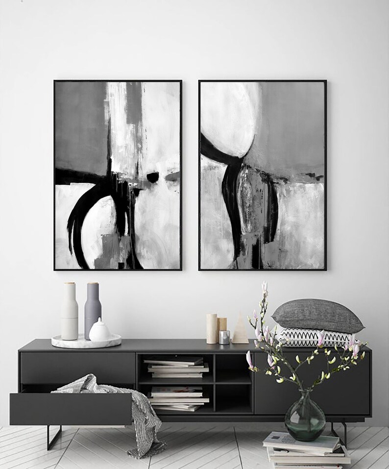 Set of 2 Prints 2 Black & White Abstract Art Instant - Etsy