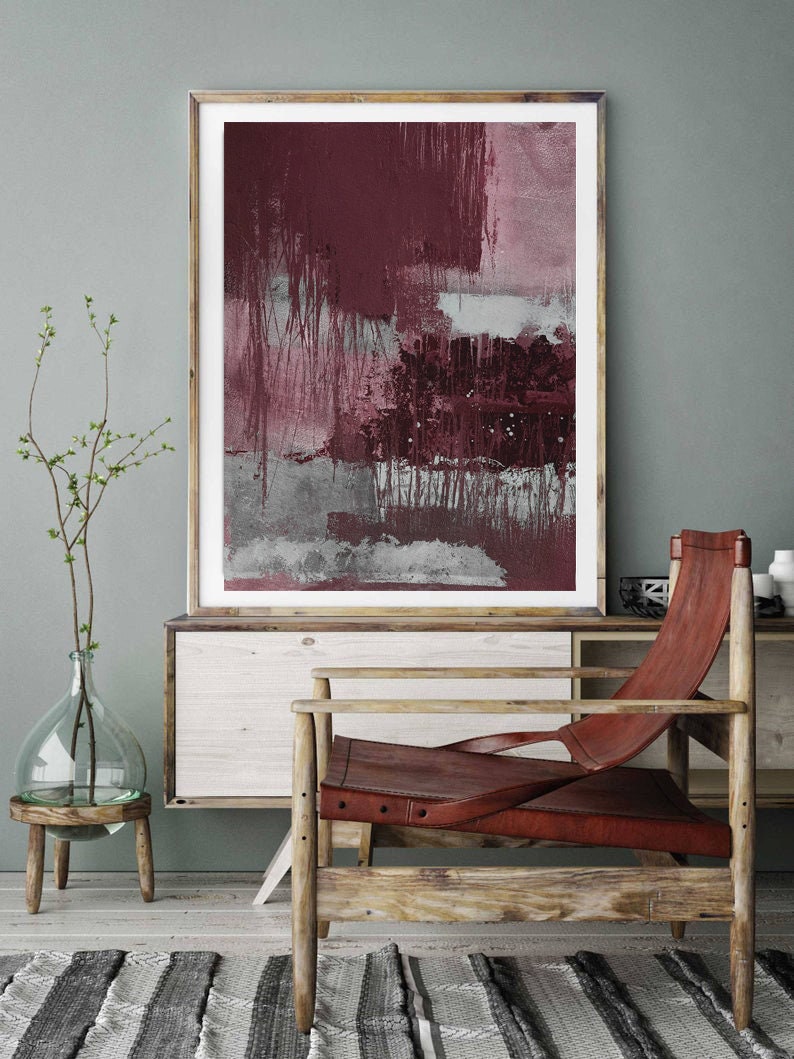 Print art contemporary art Red gray wall art Modern Etsy