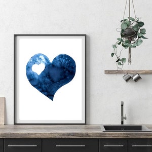 Scandinavian abstract, Printable Art, blue heart , Art Poster, Digital Download, Wall Decor , modern abstract, valentines day, 2 hearts image 1