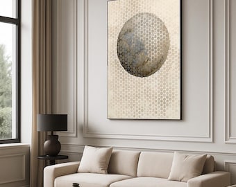 Beige Brown Abstract Circle Art: Neutral Coastal Decor (Digital Download)