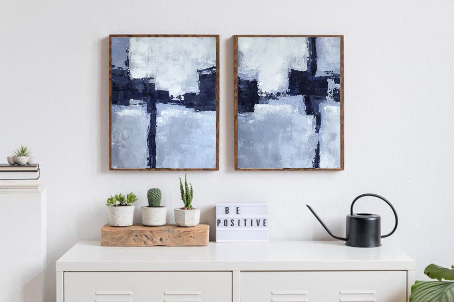 Blue Abstract Art Printable Art Set of 2 Prints Modern Art | Etsy