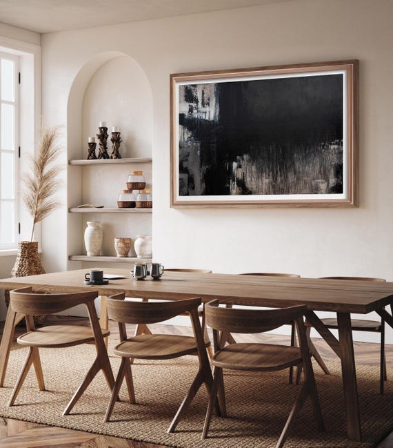 ベージュブラックの抽象アートプリント：スカンジナビア風ニュートラル