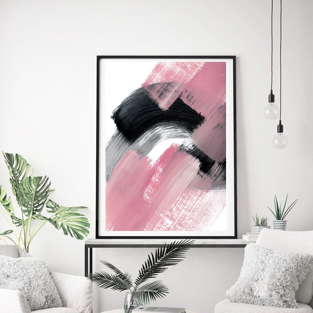 Blush Pink Decor - Pink & Black Abstract Printable Art - Modern ...