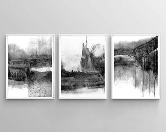 Black and White Abstract Art Prints: Urban Triptych Set (Digital Download)
