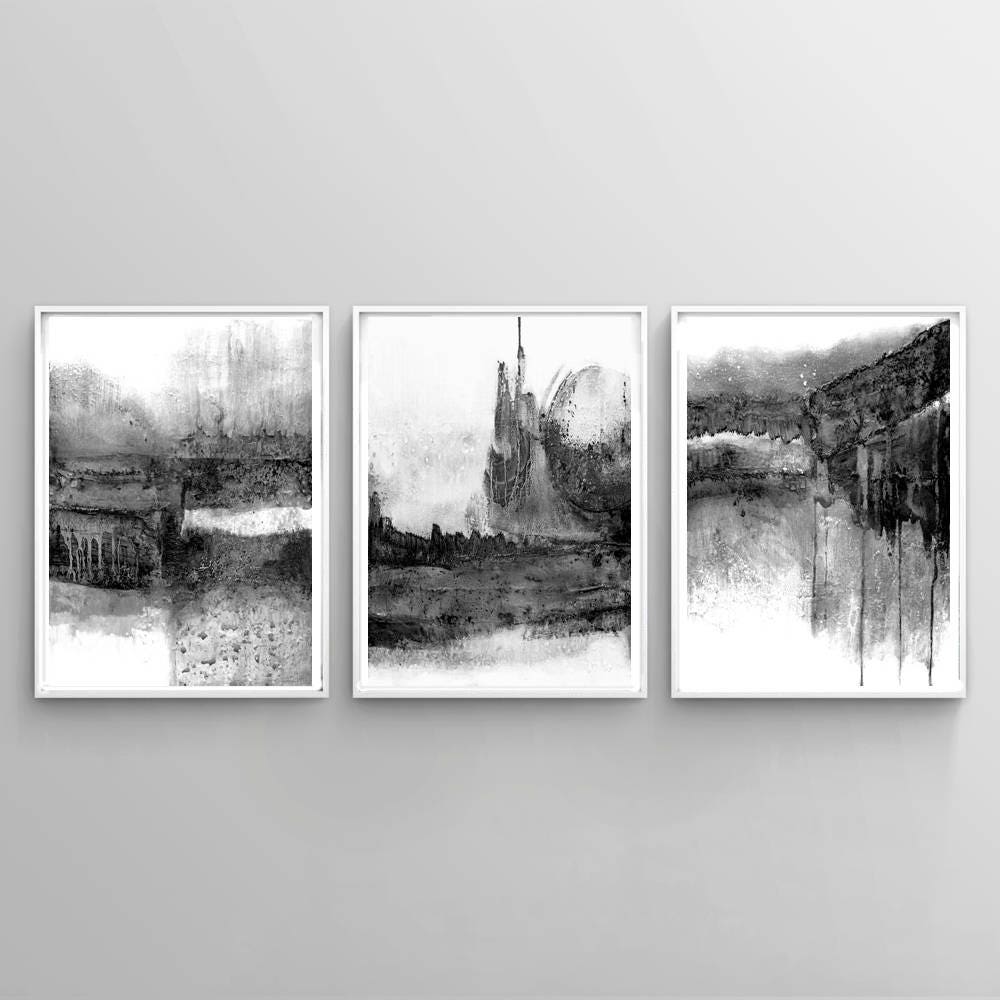 Black & White Contemporary Art Set of 3 Prints Abstract Etsy