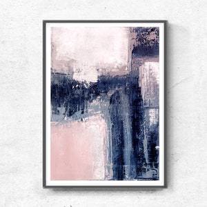 Scandinavian abstract, Printable Art, Art Poster, modern abstract, Industrial Decor, indigo, white, pink, light pink, large print, navy blue image 4