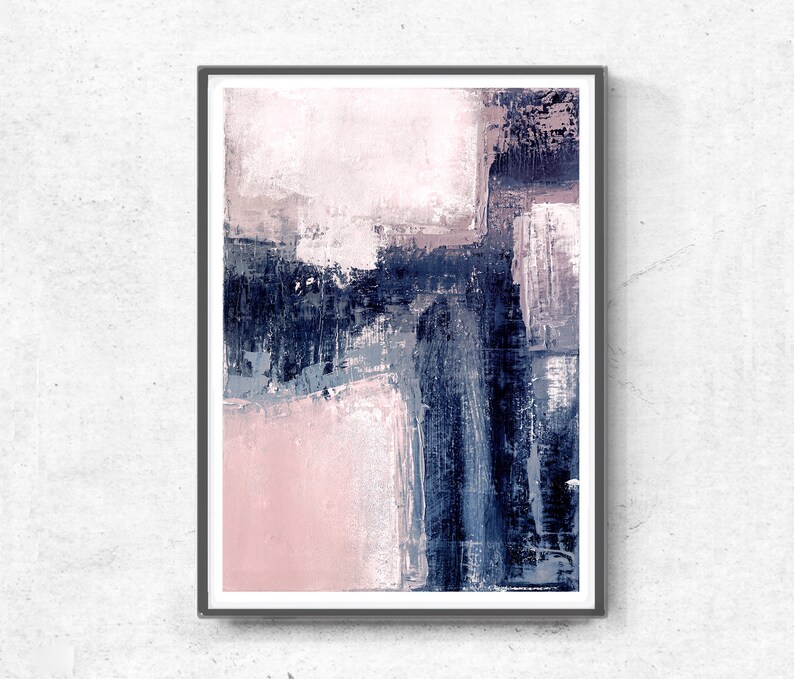 Scandinavian abstract, Printable Art, Art Poster, modern abstract, Industrial Decor, indigo, white, pink, light pink, large print, navy blue image 4