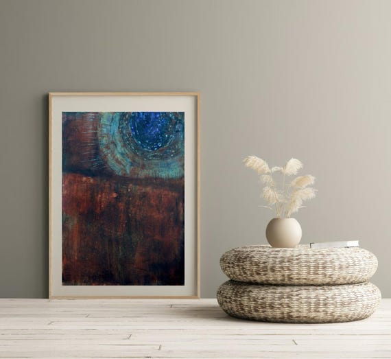 テクスチャのある抽象画：錆びた茶色と濃い青のアクリルアート - Etsy 日本