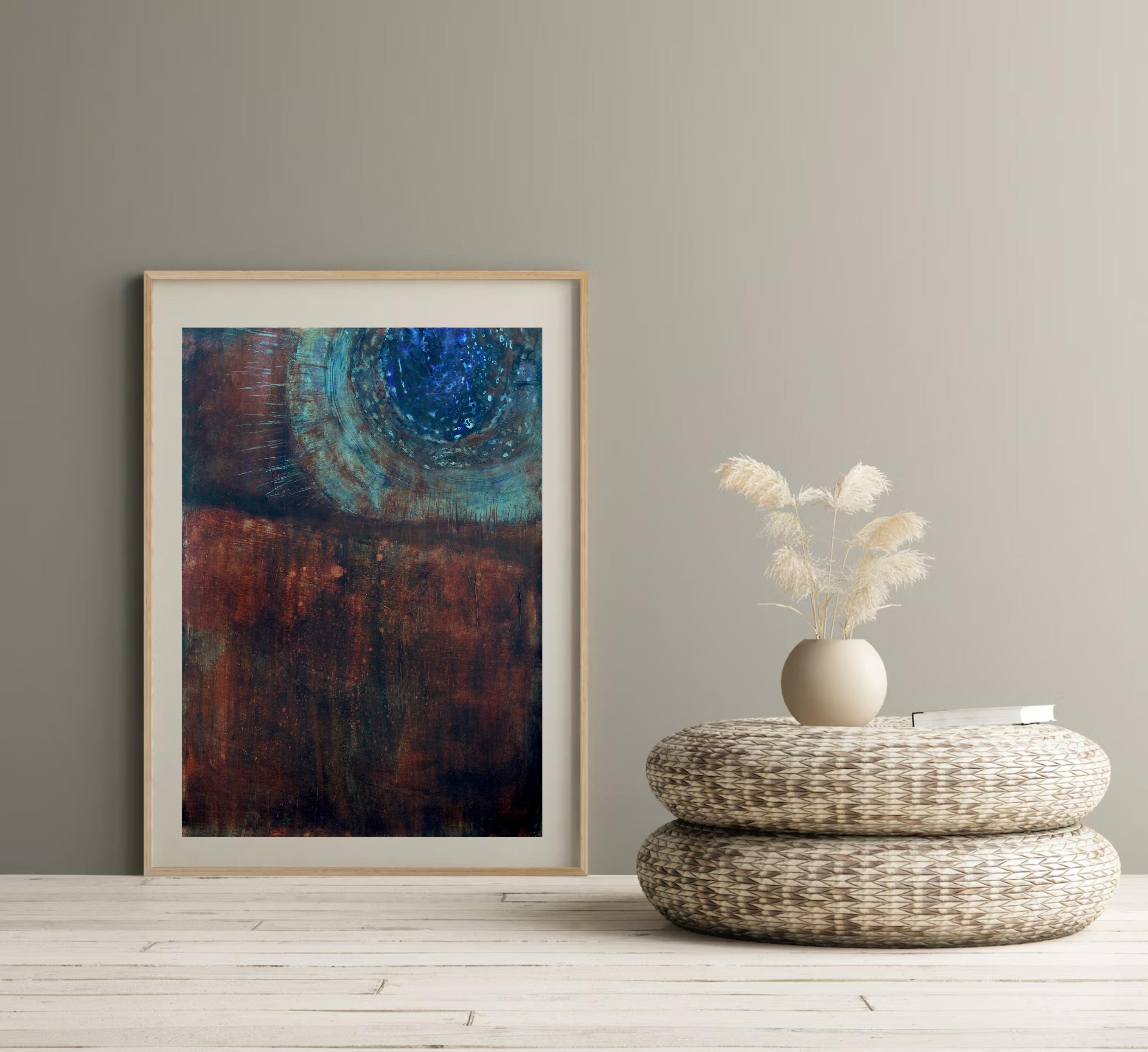 テクスチャのある抽象画：錆びた茶色と濃い青のアクリルアート - Etsy 日本