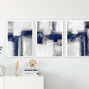 Abstract Painting Print Set of 3, Minimalist Abstract Wall Art Set of 3 Prints, Muted Colors Art, Grey Abstract Wall Art Prints Set image 2