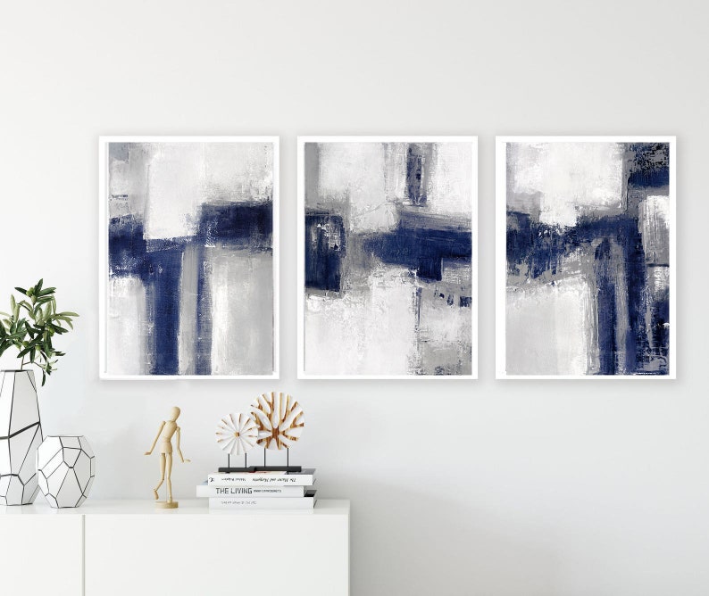 Abstract Painting Print Set of 3, Minimalist Abstract Wall Art Set of 3 Prints, Muted Colors Art, Grey Abstract Wall Art Prints Set image 2