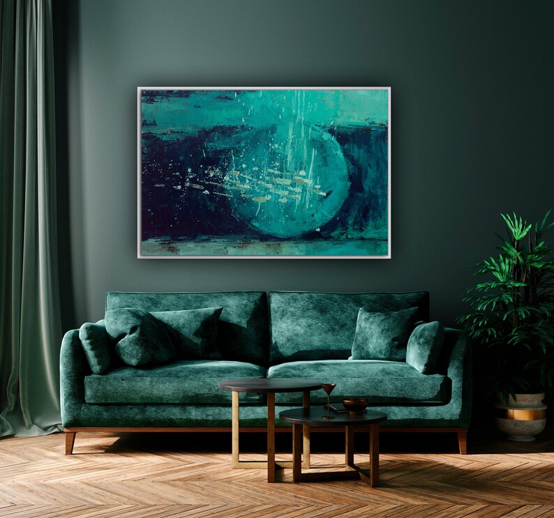 Horizontal Teal Blue Wall Art Large Digital Print Emerald Etsy